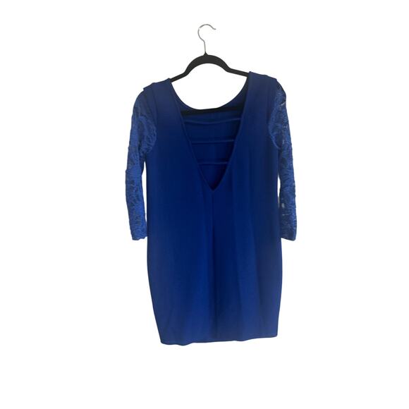 AKIRA Chicago Women's Lace Sleeve Bodycon Mini Dress S Open Back Royal Blue - Picture 8 of 14